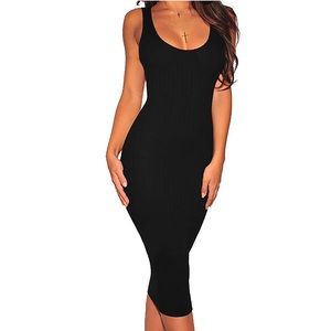Hot Miami styles black sleeveless ribbed knit midi dress